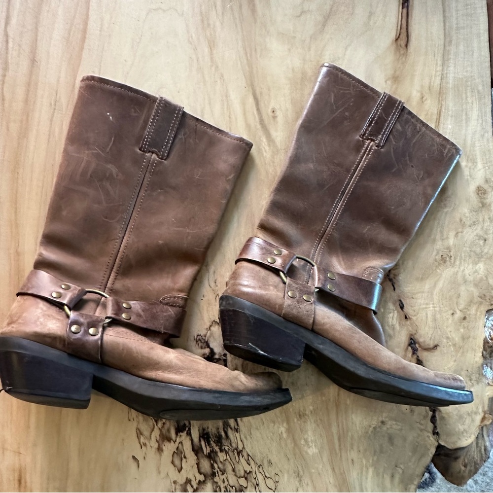 Vintage Frye calf height brown moto boots sz 8